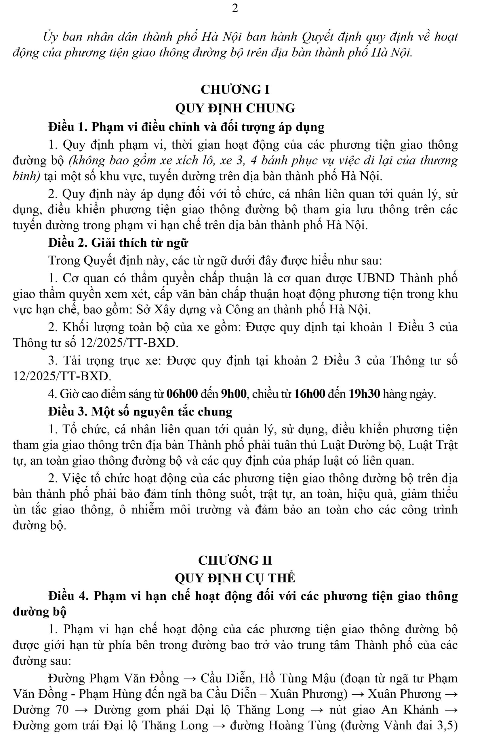 Quyết định hoạt động giao thông đường bộ năm 2026 và giấy phép vào phố cấm hà nội 2026-1
