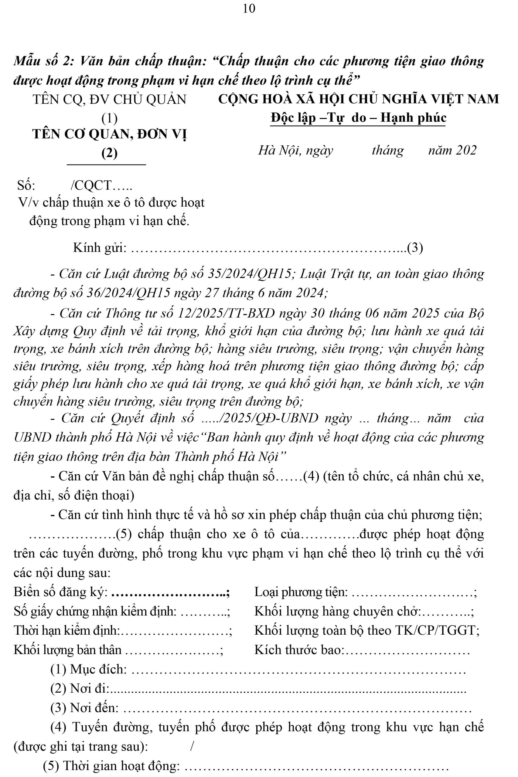 Quyết định hoạt động giao thông đường bộ năm 2026 và giấy phép vào phố cấm hà nội 2026-9