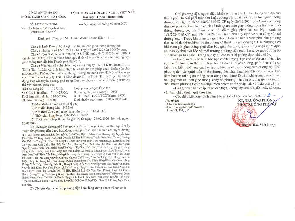 Giấy phép vào phố cấm Hà Nội mới nhất