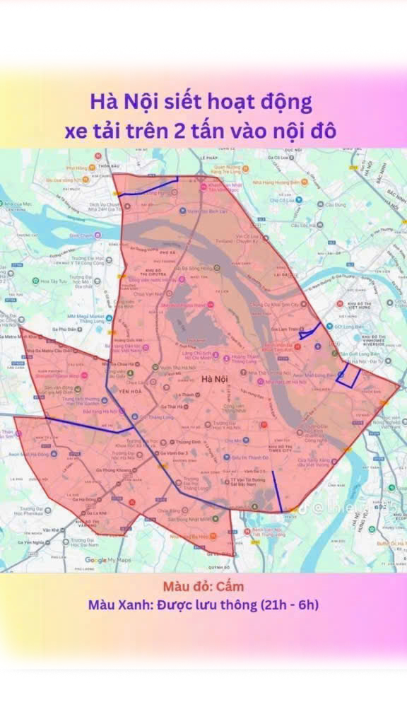 Bản đồ cấm xe tải vào Hà Nội đối với xe tải trên 2 tấn.